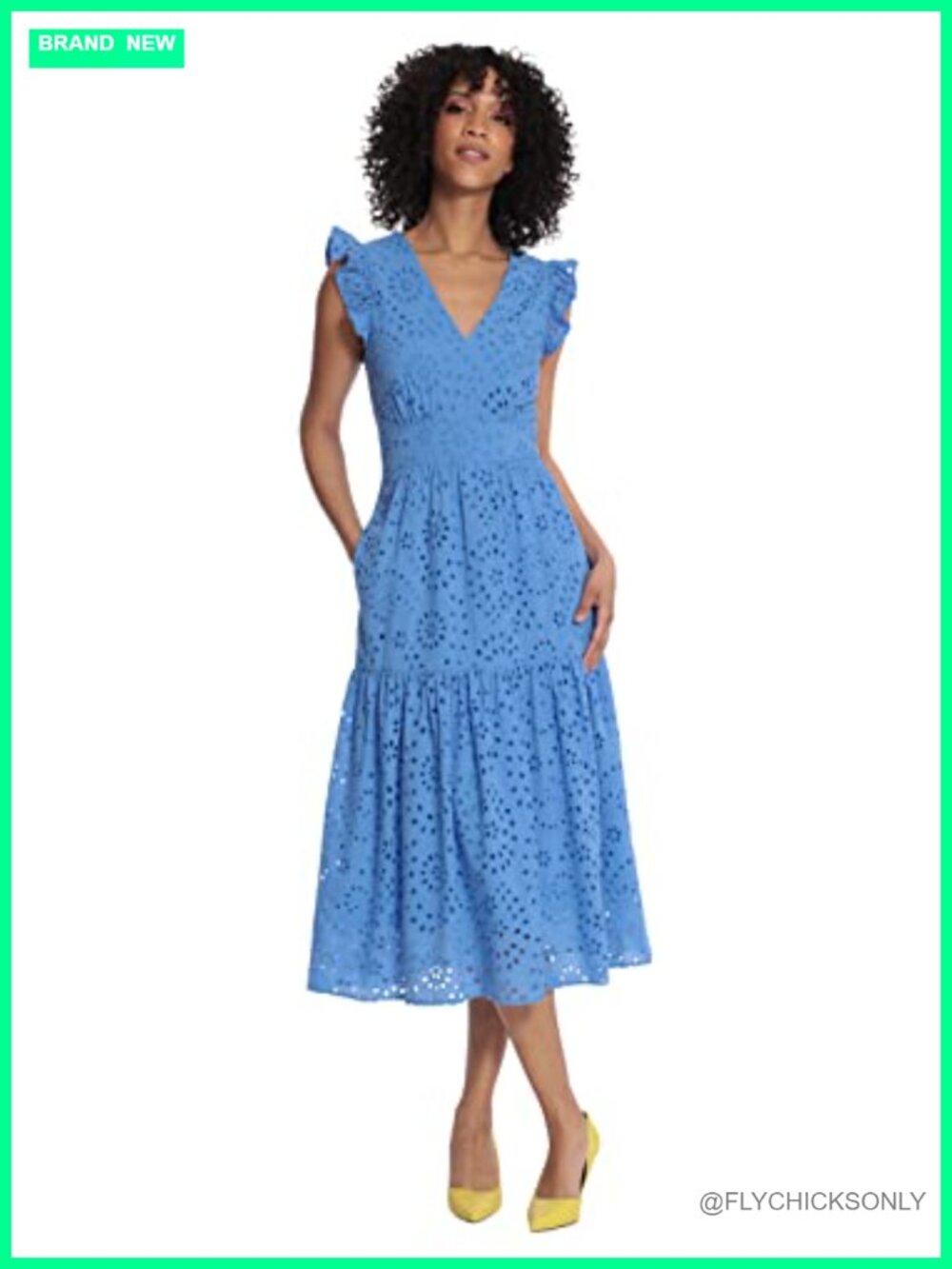 Sleeveless V-Neck Ruffle Shoulder Tiered Midi Dress Fit & Flare